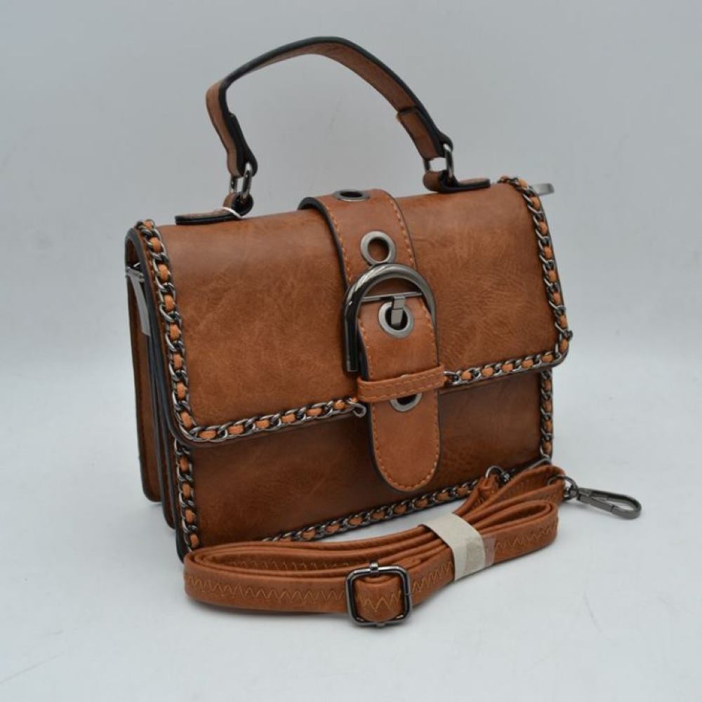 Vintage Crossbody Satchel Bag with Chain Trim