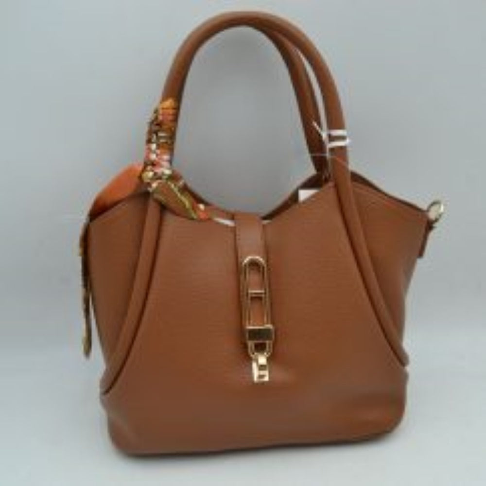 Pebbled Handbag with Scarfed Top Handles and Crossbody Strap