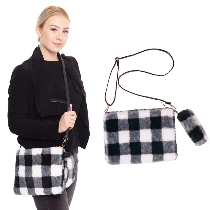 Buffalo Plaid Check Crossbody Wristlet Clutch Bag