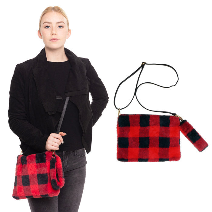 Buffalo Plaid Check Crossbody Wristlet Clutch Bag