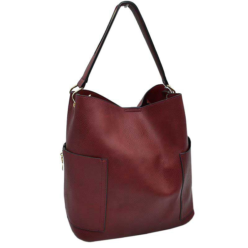 2-in-1 Chic Satchel Side Pocket Bucket Bag with Long Strap