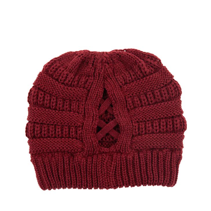 C.C CRISS CROSS PONYTAIL KNIT BEANIE