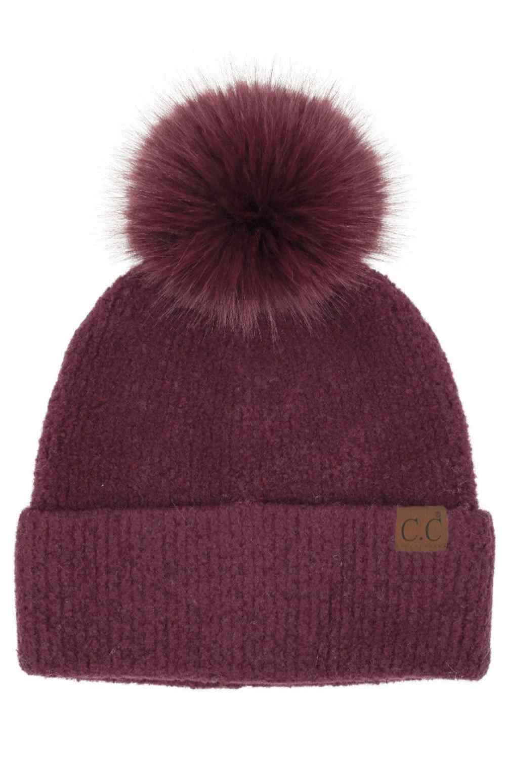 C.C Plush Terry Chenille Pom Beanie Winter Hat