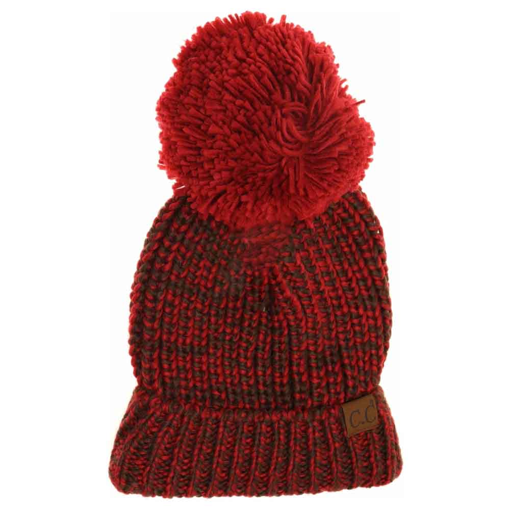 Two-Tone Thick Knit Pom C.C Beanie