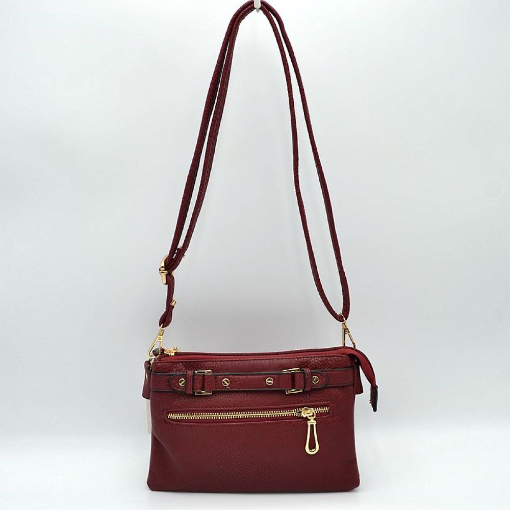 Multi-Zipper Crossbody Bag with Adjustable Strap and Gold Hardware
