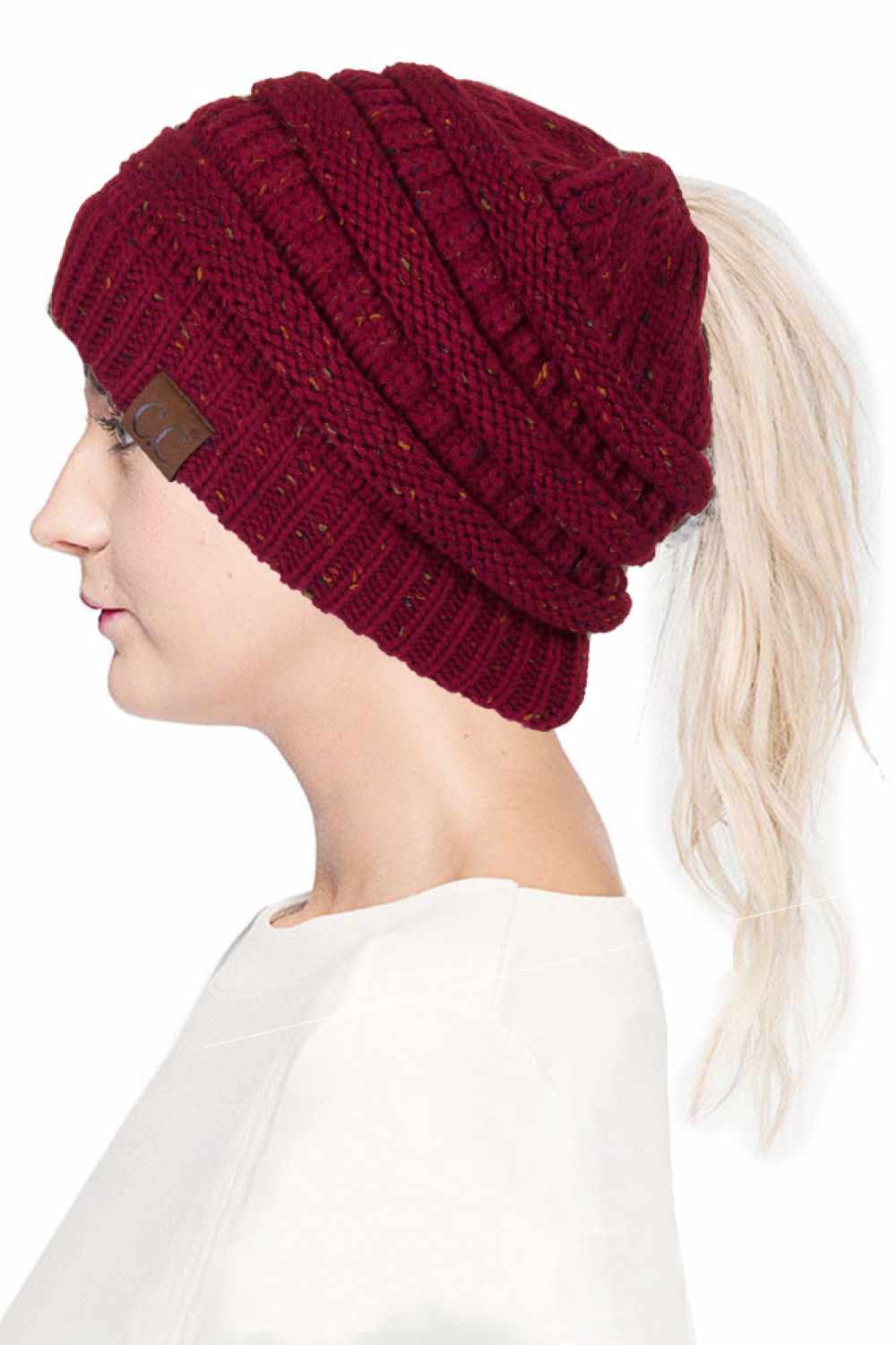 C.C Confetti Ponytail Messy Bun Beanie