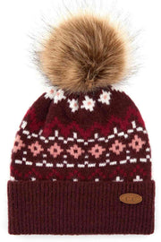 C.C Geo Ethnic Pattern Beanie With Pom