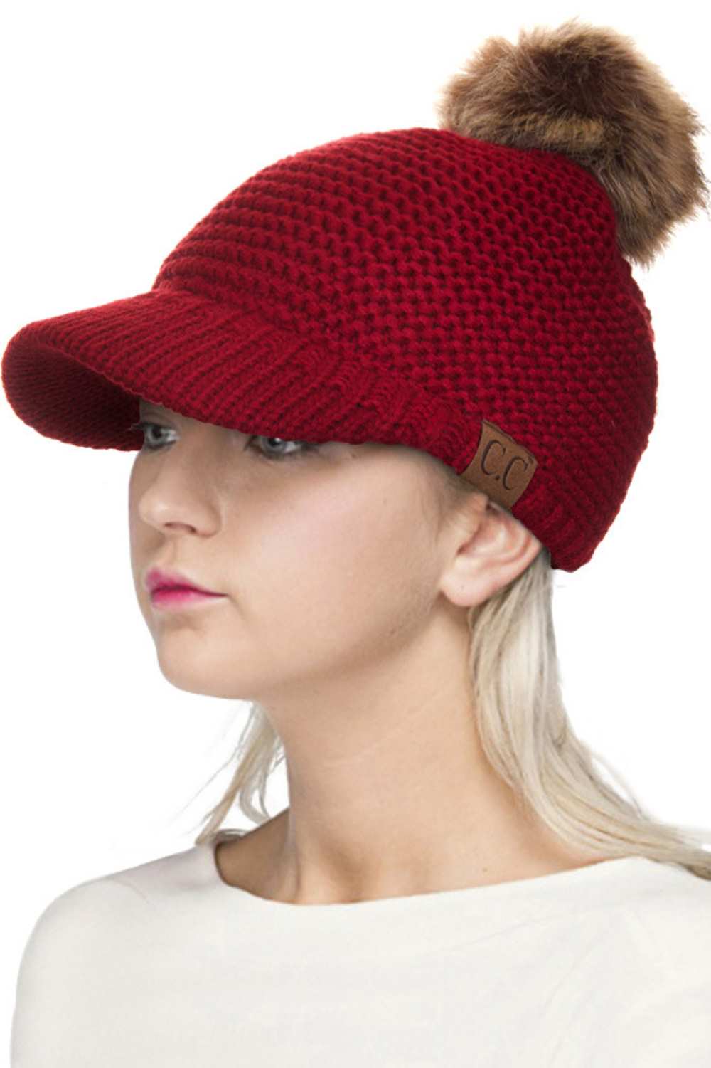 C.C Knit Brim Beanie With Pom
