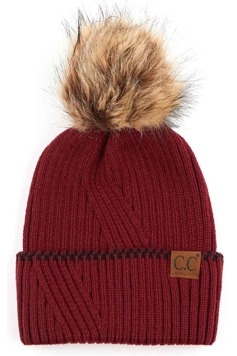 C.C Solid Cuffed Beanie With Pom