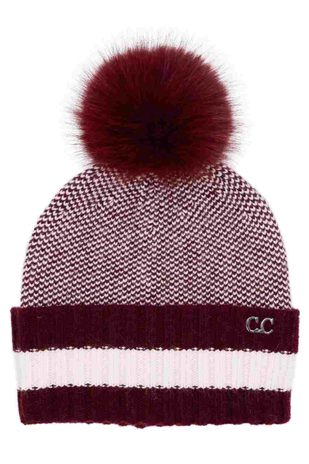C.C Two Tone Angora Stripe Point Cuff Beanie