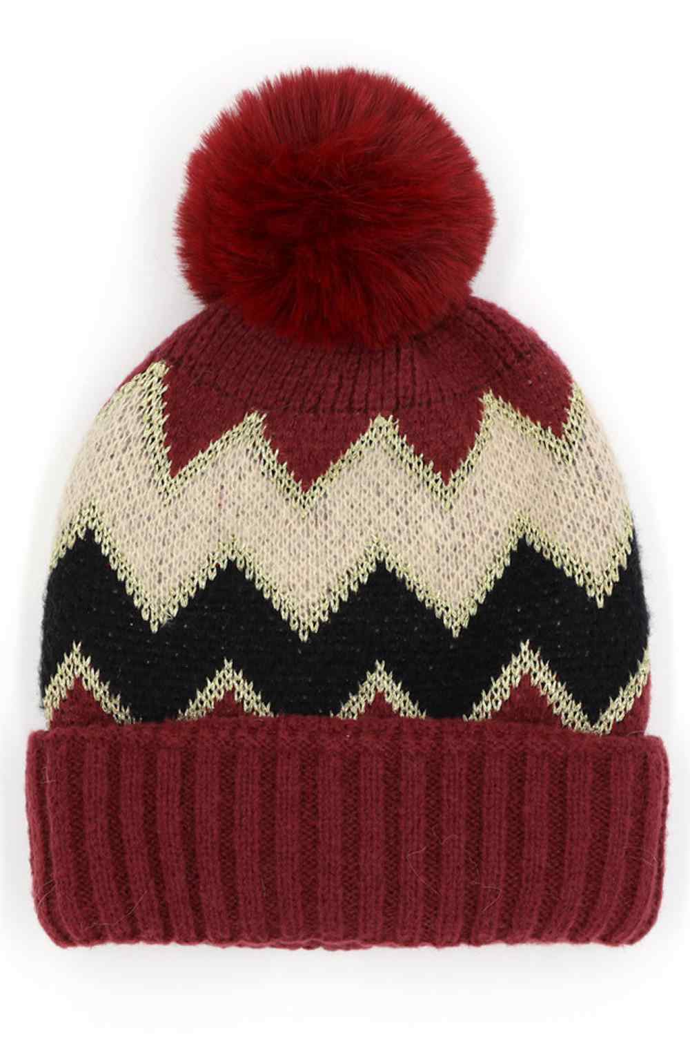 Chevron PomPom Fuzzy Fleece Beanie