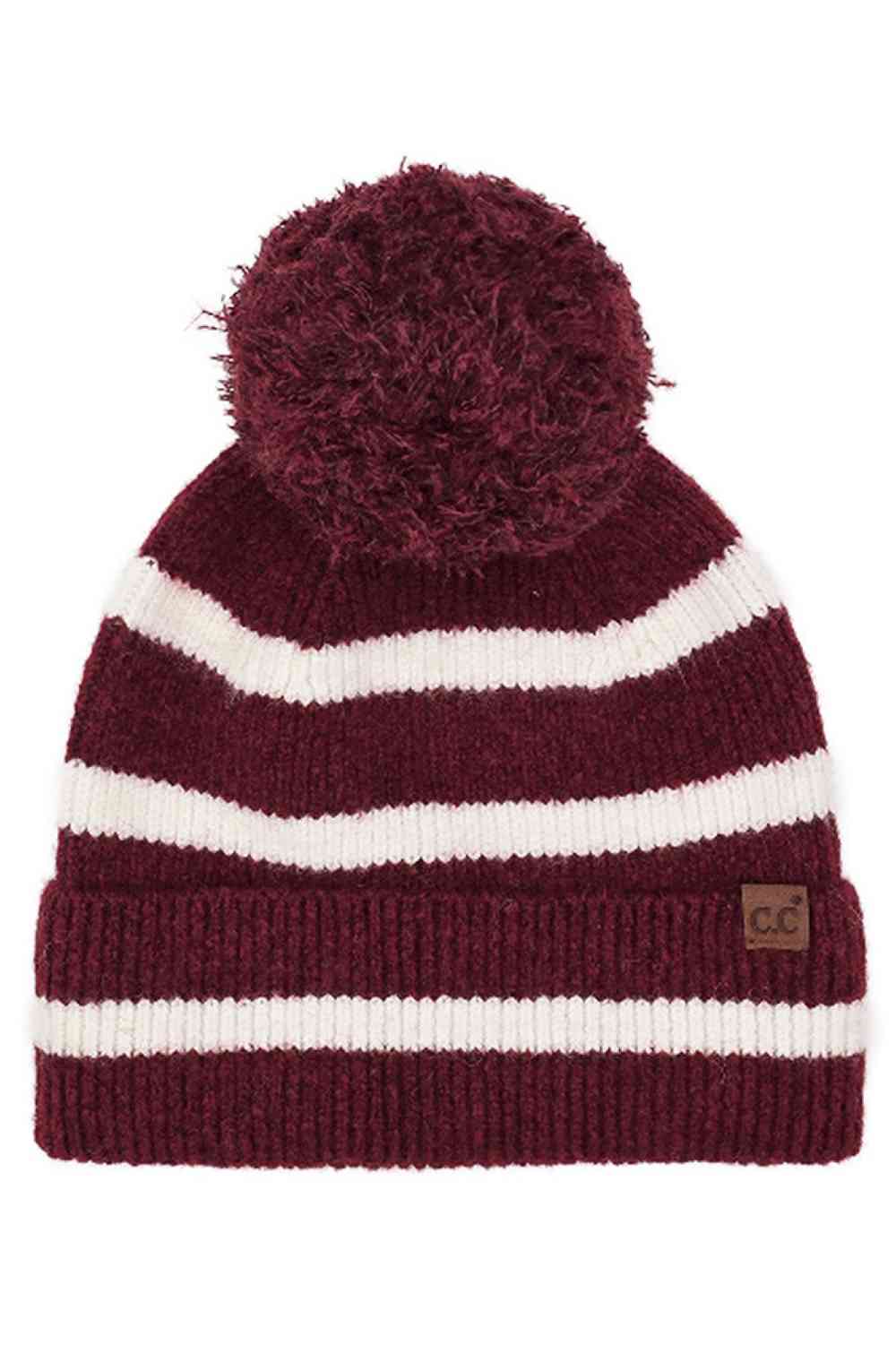 C.C Two Tone Stripe Yarn Pom Beanie
