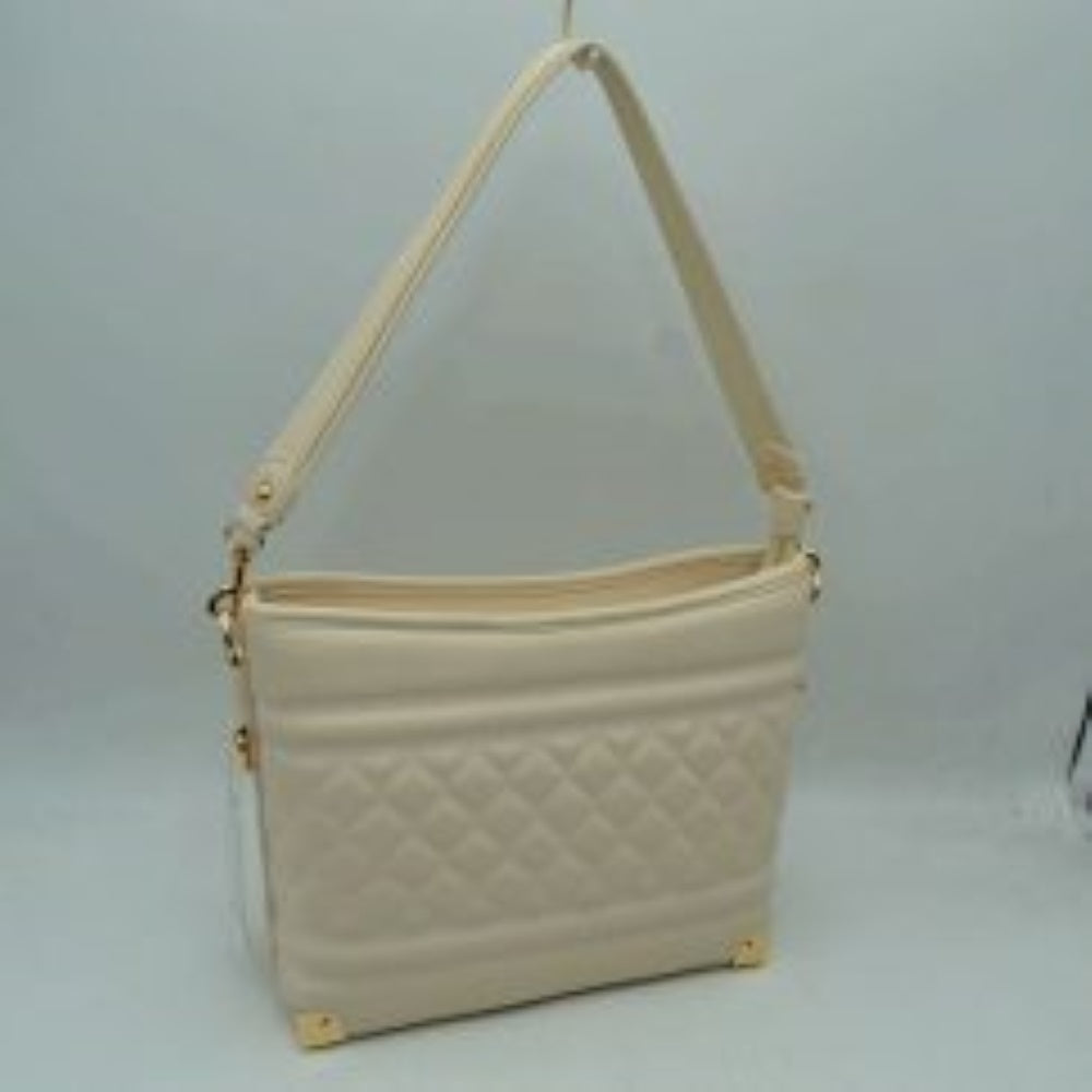 Quilted Diamond Pattern Shoulder Bag with Bottom Corner Accents