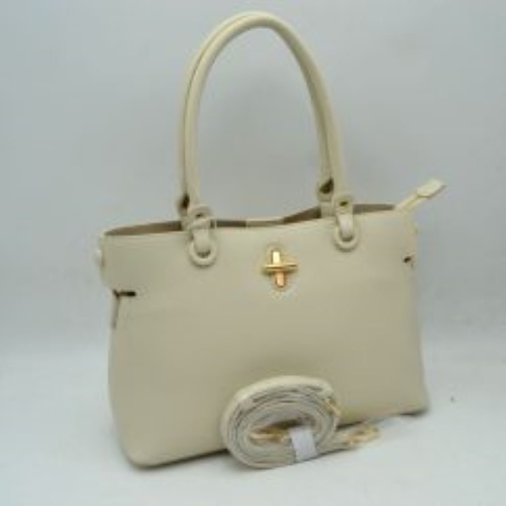 Textured Top Handle Handbag with Metallic Turn-Lock Accent