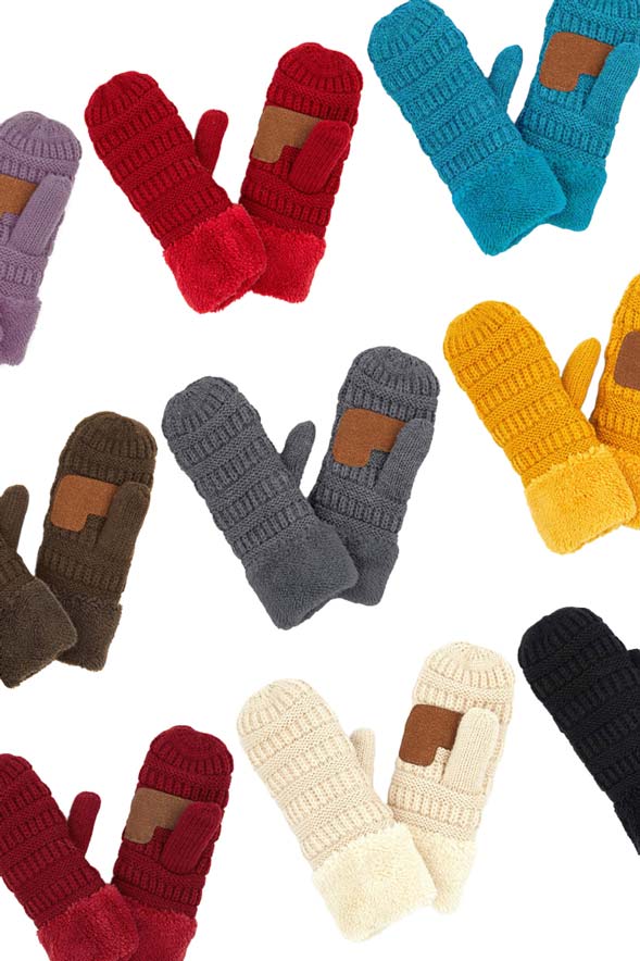 C.C Solid Color Knitted Mitten Gloves