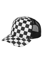C.C Women's Black/White Race Checkered Mesh Trucker Cap Hat