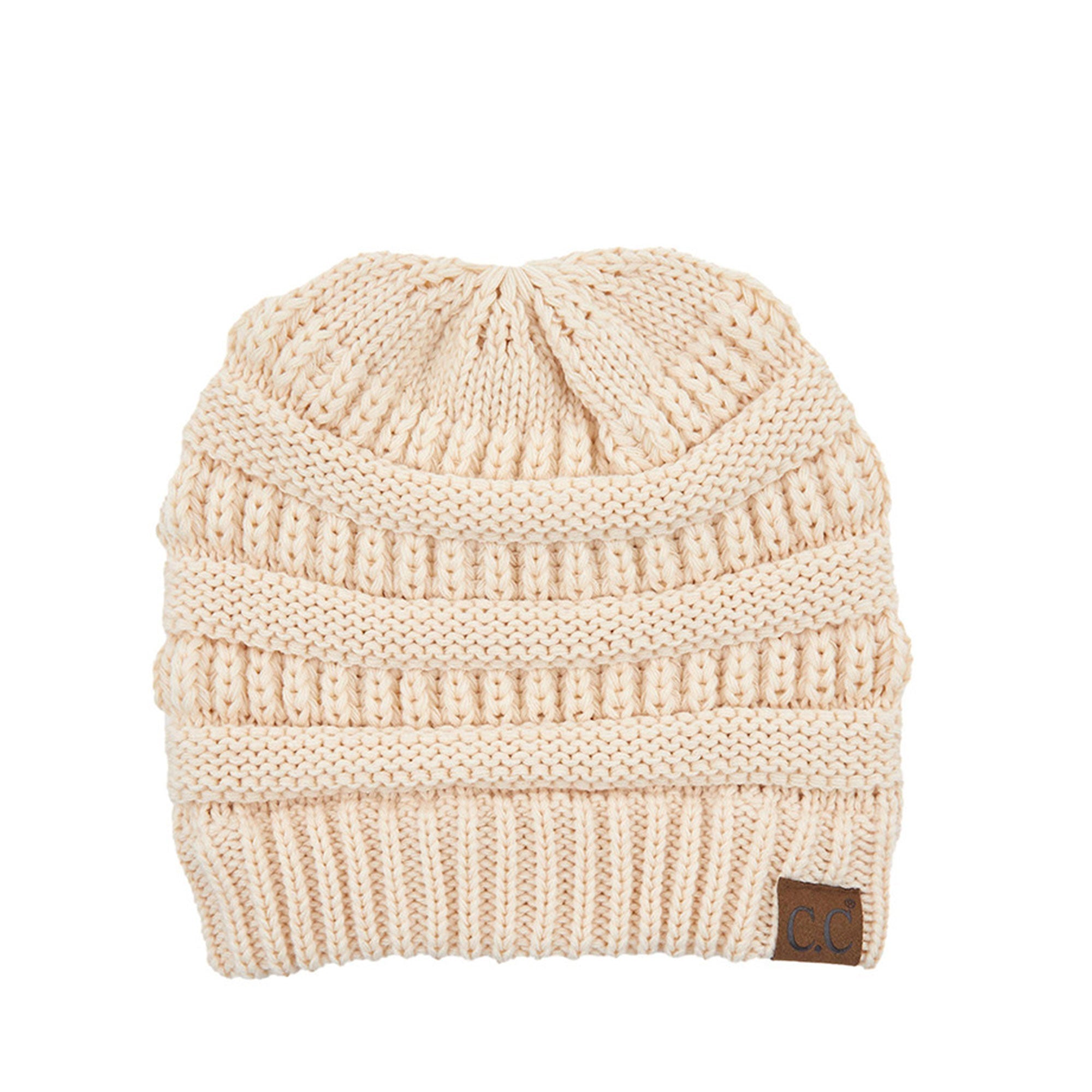 C.C CRISS CROSS PONYTAIL KNIT BEANIE