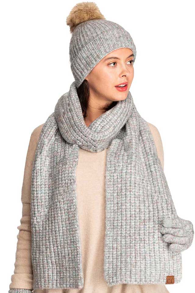 C.C Classic Rib Beanie With Faux Fur Pom