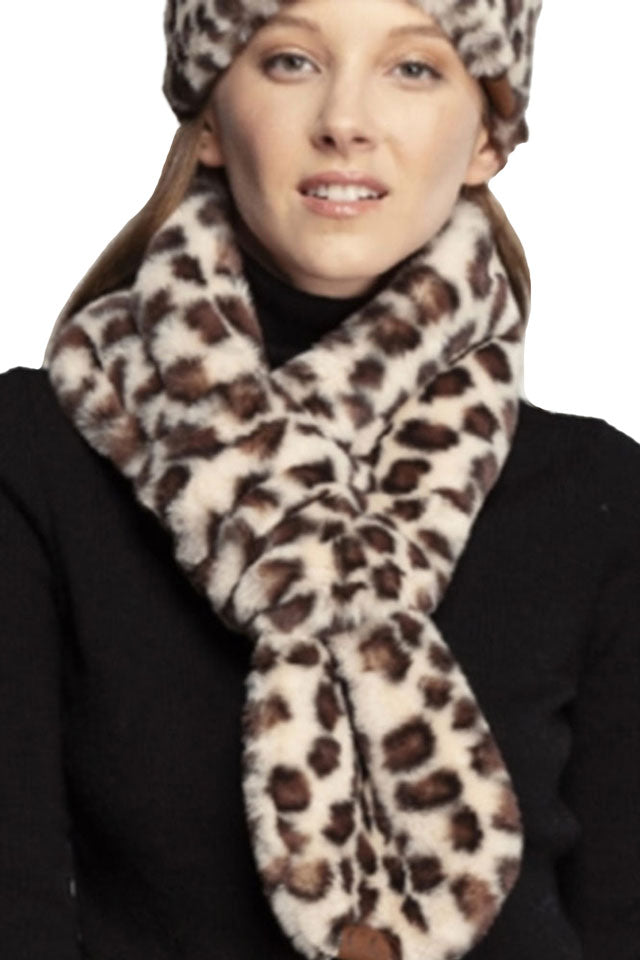 C.C Faux Fur Scarf With Leopard Pattern
