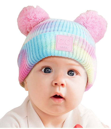 C.C Tie Dye Baby Beanie C.C Rubber Patch Double Yarn Pom