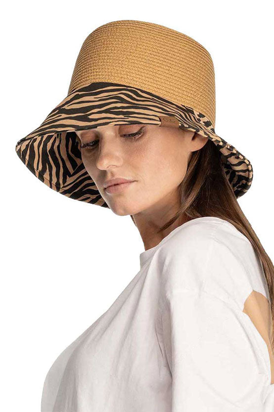 C.C Zebra Print Cloche Straw Bucket Hat