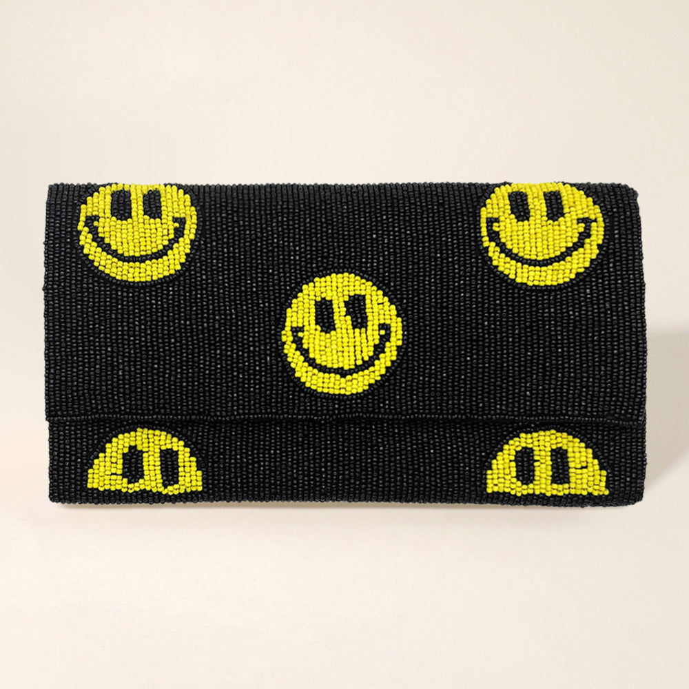 Smile Patterned Seed Beaded Clutch / Crossbody Bag