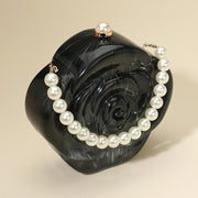 Pearl Beaded Handle Rose Clutch Bag Crossbody Bag