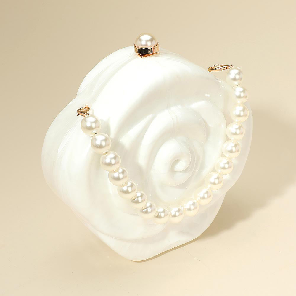 Pearl Beaded Handle Rose Clutch Bag Crossbody Bag