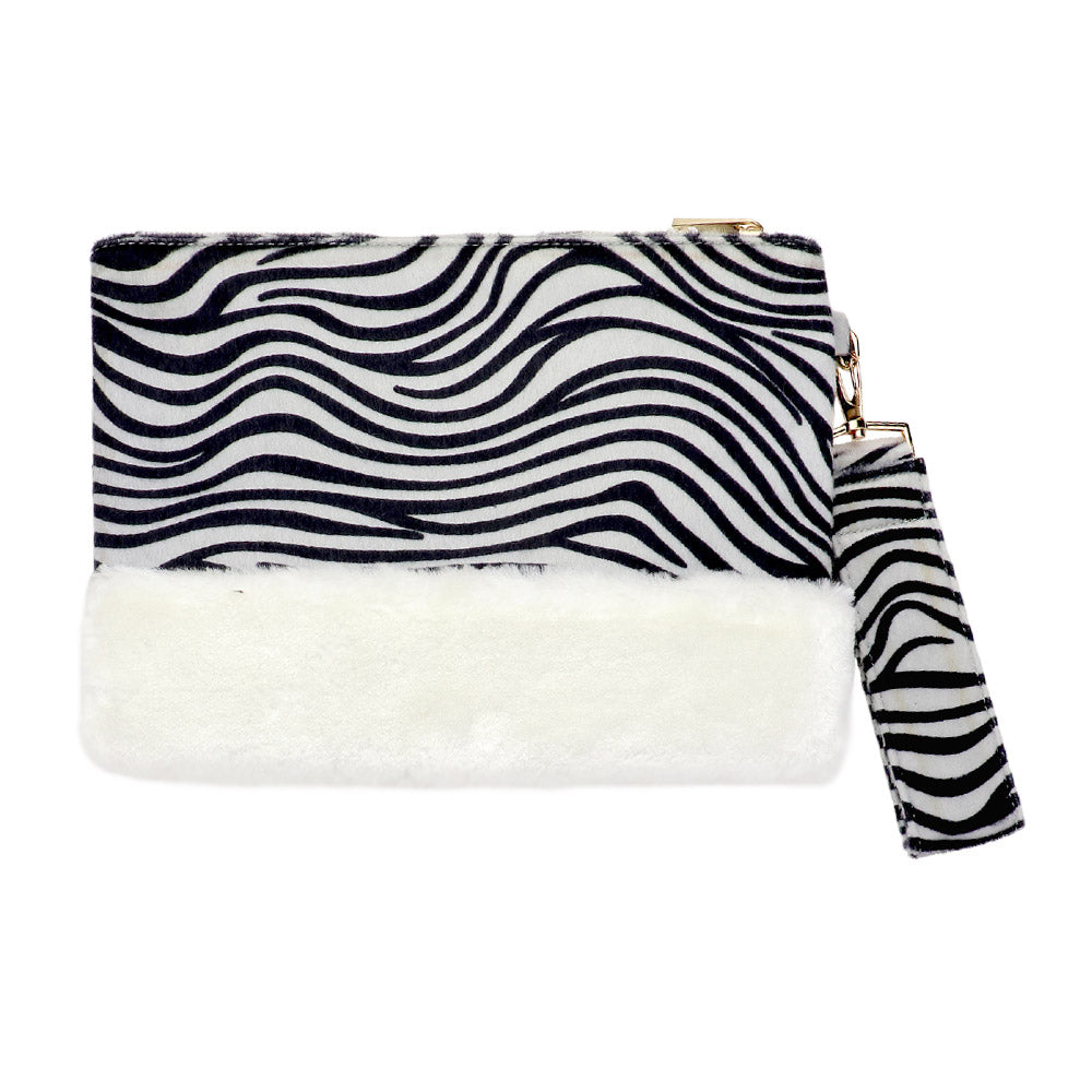 Zebra Animal Print Fur Clutch Bag