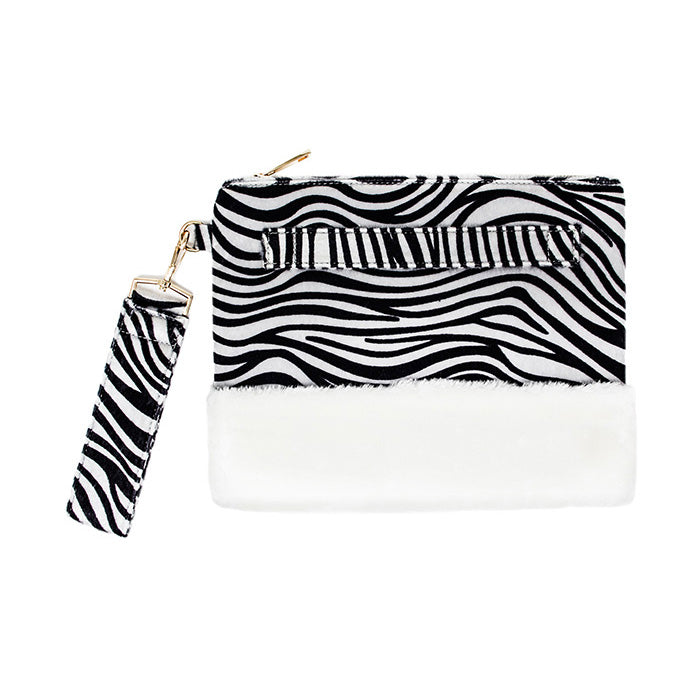 Zebra Animal Print Fur Clutch Bag