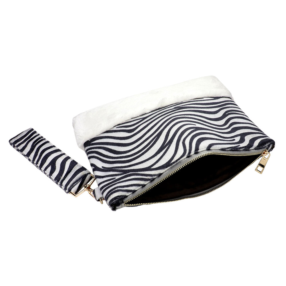 Zebra Animal Print Fur Clutch Bag