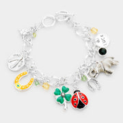 Enamel Luck Multi Charm Charm Toggle Bracelet