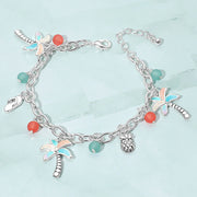 Tropical Palm Tree Flip Flop Pineapple Beads Charm Bracelet