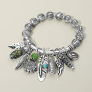 Boho Leaf Feather Wing Beads Charm Beaded Stretch Bracelet