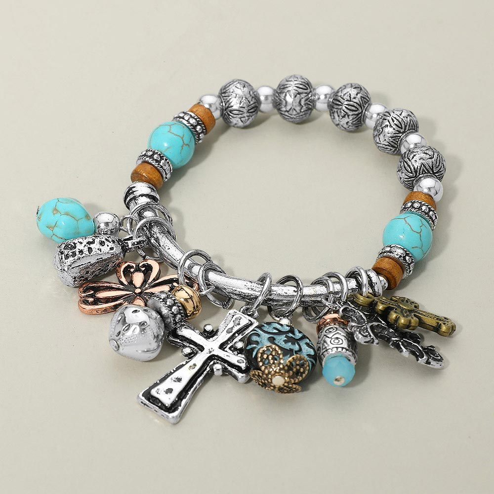 Boho Cross Decorative Beads Charm Beaded Stretch Bracelet