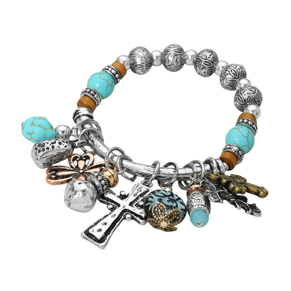 Boho Cross Decorative Beads Charm Beaded Stretch Bracelet