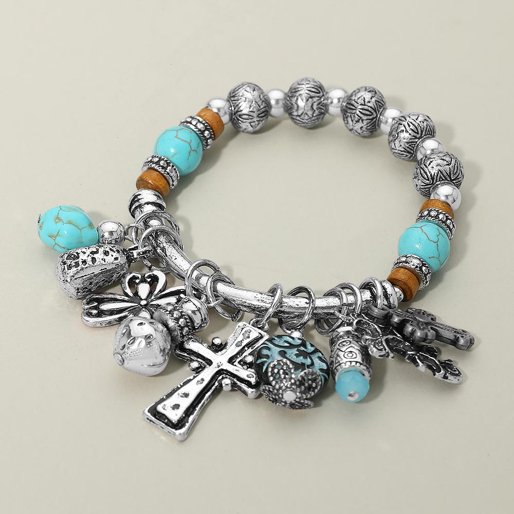 Boho Cross Decorative Beads Charm Beaded Stretch Bracelet