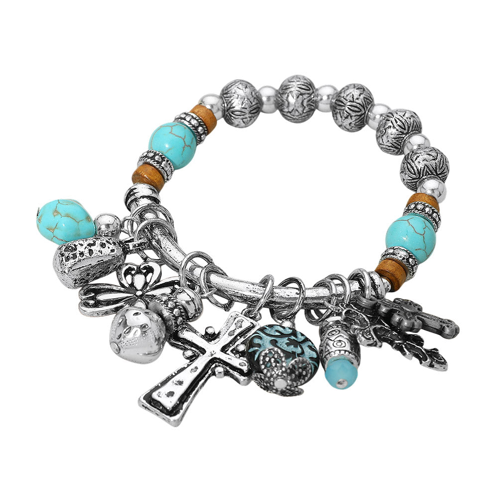 Boho Cross Decorative Beads Charm Beaded Stretch Bracelet