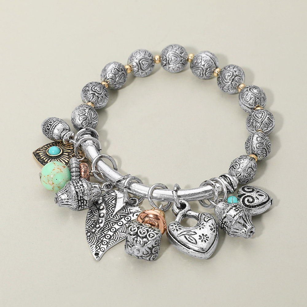Boho Heart Decorative Beads Charm Beaded Stretch Bracelet