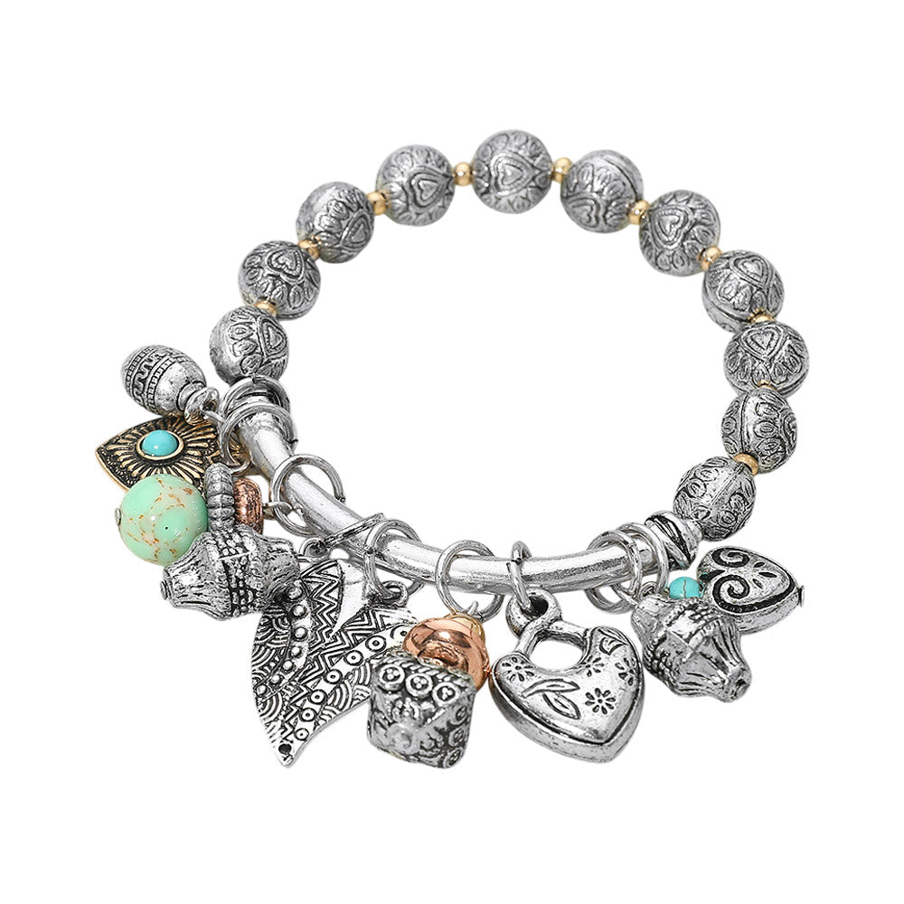 Boho Heart Decorative Beads Charm Beaded Stretch Bracelet