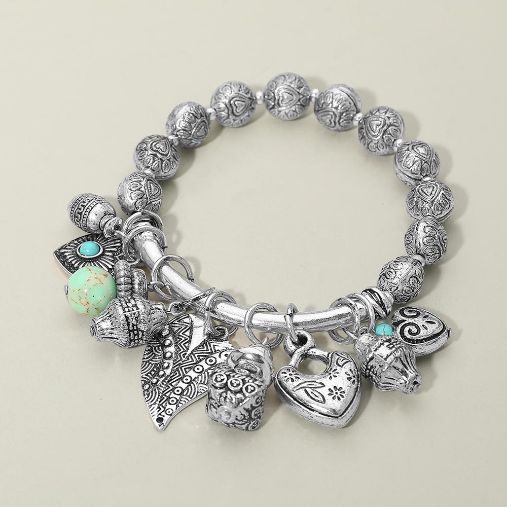 Boho Heart Decorative Beads Charm Beaded Stretch Bracelet
