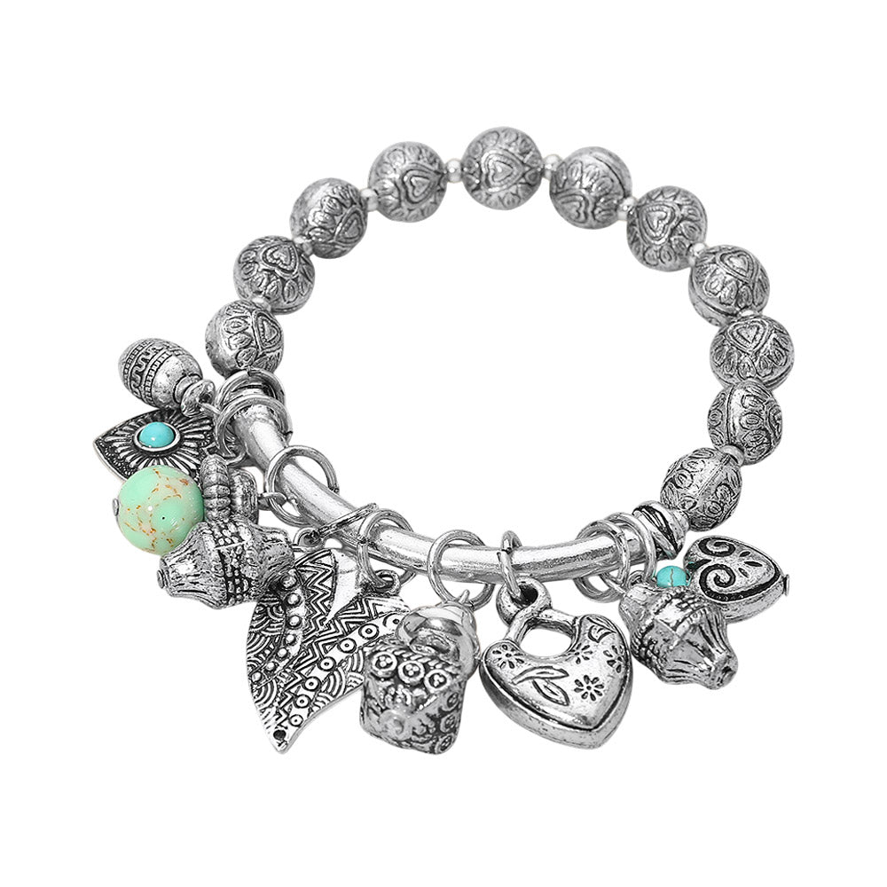 Boho Heart Decorative Beads Charm Beaded Stretch Bracelet