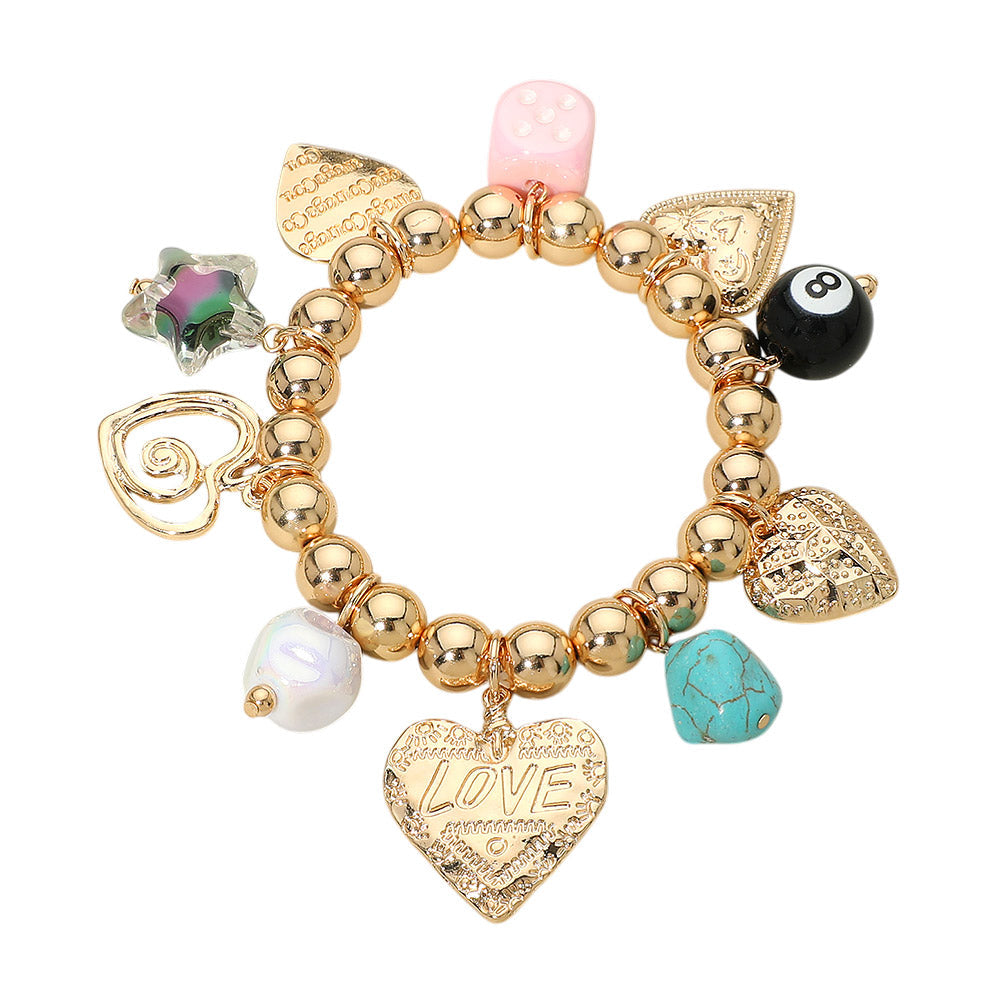Love Heart Star Charm Beaded Stretch Bracelet