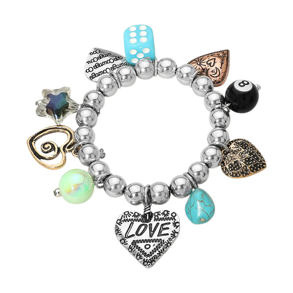 Love Heart Star Charm Beaded Stretch Bracelet