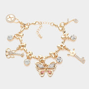 Glass Stone Pointed Butterfly Key Lock Music Note Guitar Charm Bracelet
