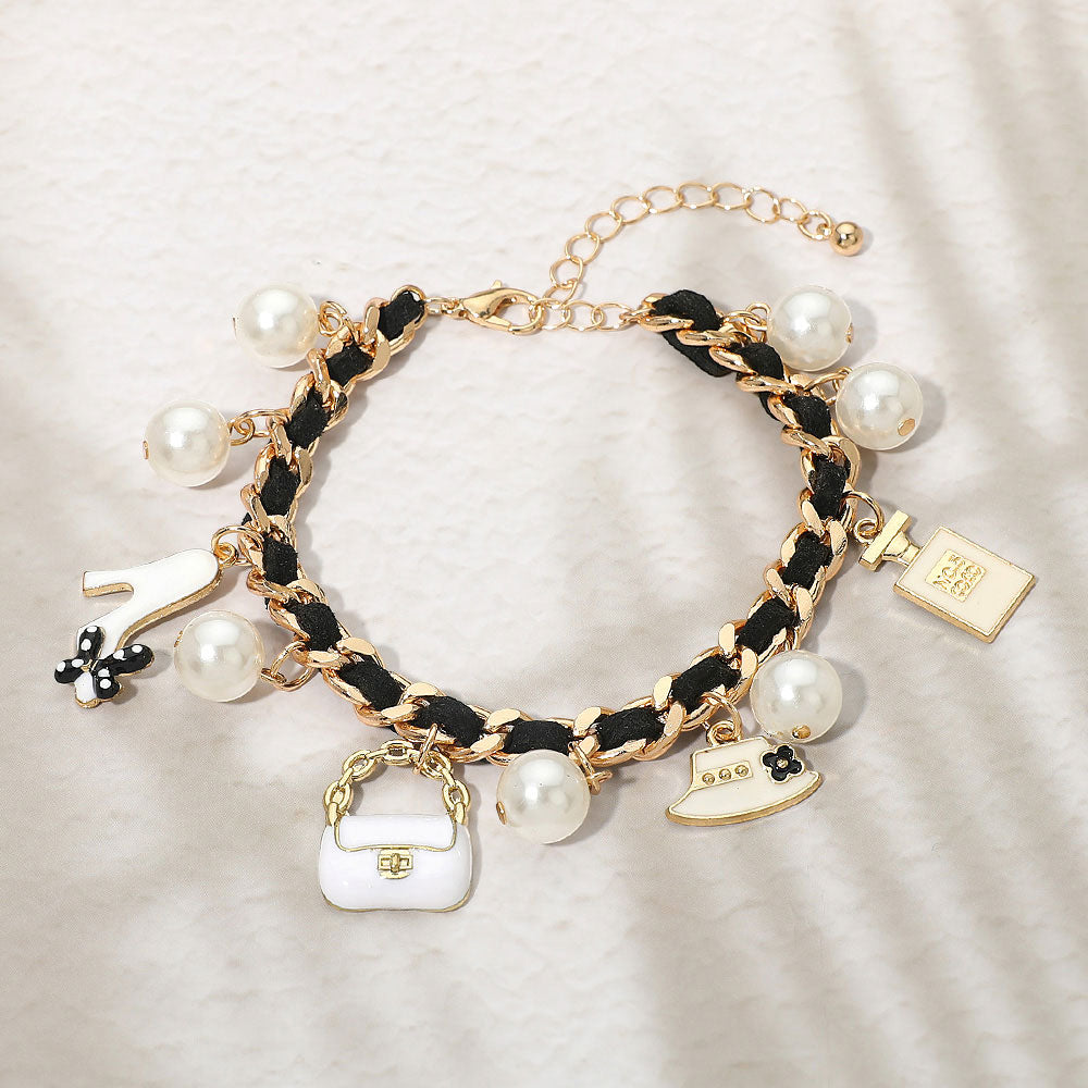 Fashion Pearl Charm Station Bracelet