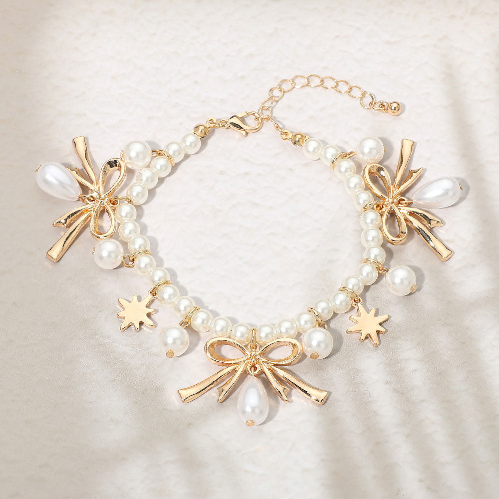Bow CHarm Pearl Beaded Bracelet