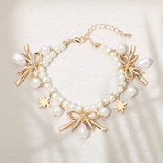 Bow CHarm Pearl Beaded Bracelet