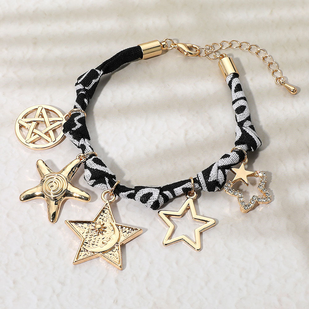 Star Charm Embellished Scarf Fabric Chain Bracelet