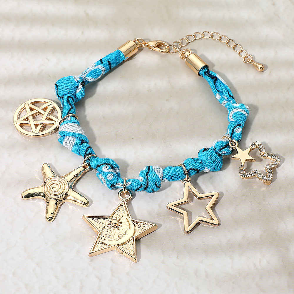 Star Charm Embellished Scarf Fabric Chain Bracelet